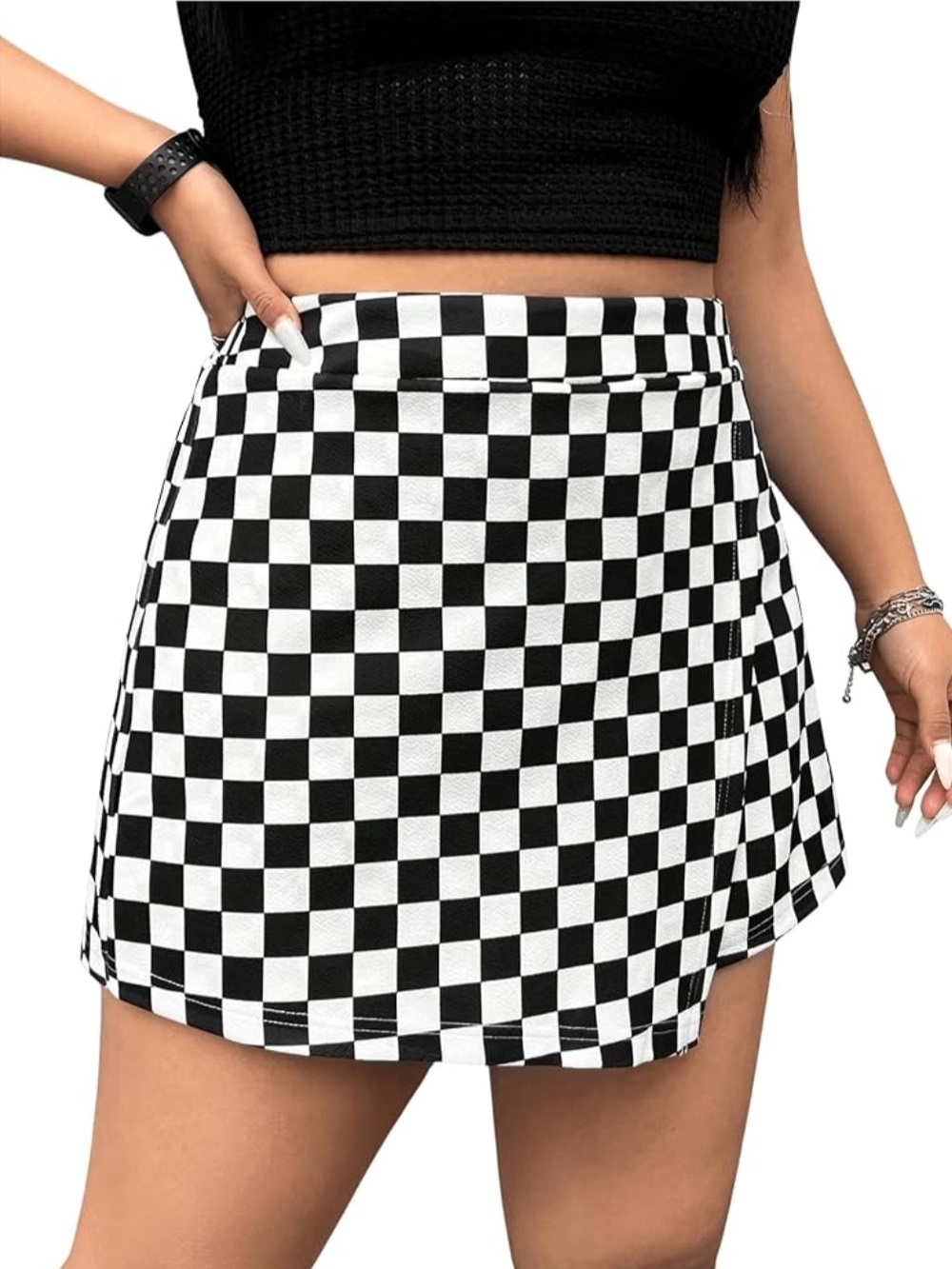 WDIRARA Black White Checkered Skort Plus Size Large Y2K Alt NWT